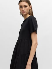 BOSS Black Cotton-Jersey Dress With Asymmetric-Tiered Skirt - Image 3 of 5