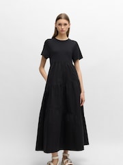 BOSS Black Cotton-Jersey Dress With Asymmetric-Tiered Skirt - Image 4 of 5