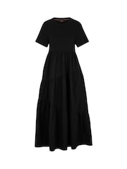 BOSS Black Cotton-Jersey Dress With Asymmetric-Tiered Skirt - Image 5 of 5