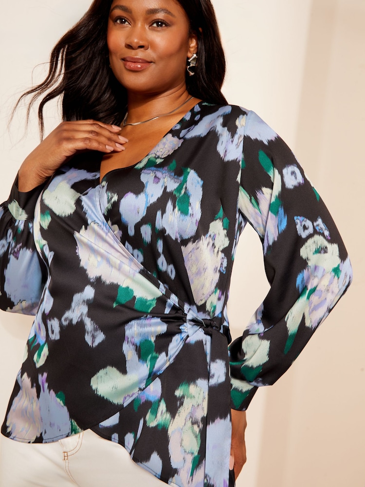 Curves Like These Black Satin Wrap Blouse - Image 2 of 4
