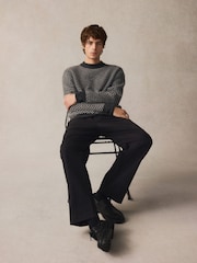 Black/Grey Relaxed Fit Herringbone Pattern Crew Jumper with Wool - Image 3 of 8