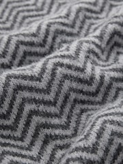 Black/Grey Relaxed Fit Herringbone Pattern Crew Jumper with Wool - Image 8 of 8