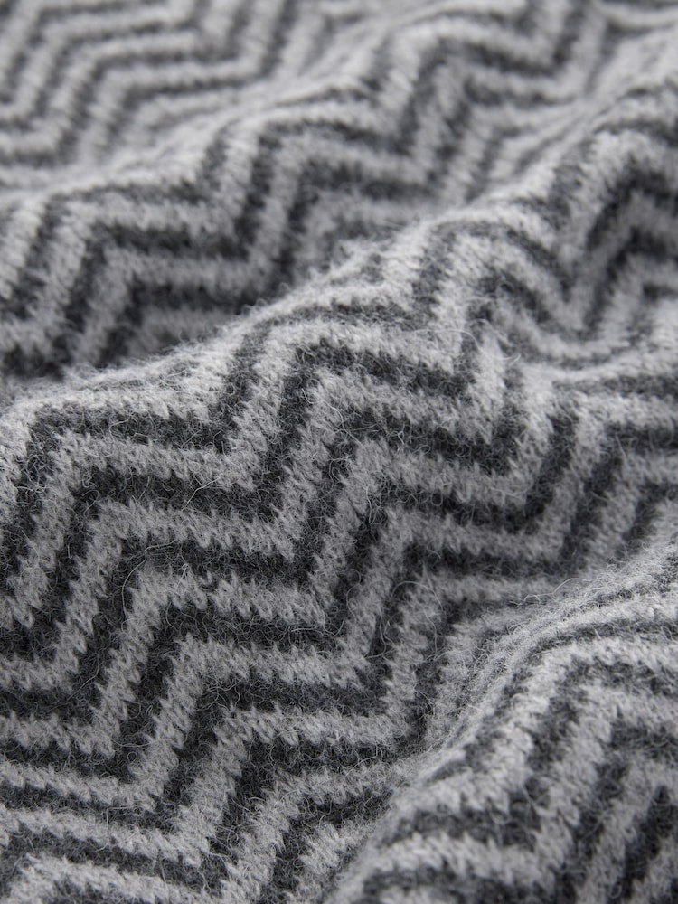 Black/Grey Relaxed Fit Herringbone Pattern Crew Jumper with Wool - Image 8 of 8