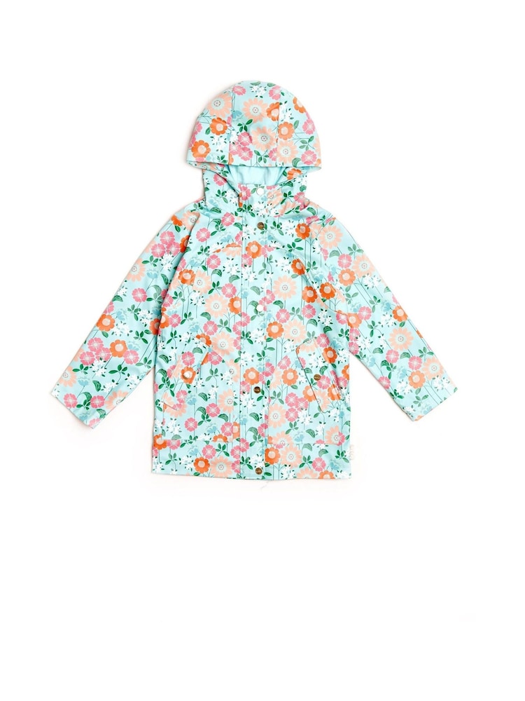 Nicole Miller Green Floral Print Raincoat - Image 1 of 4