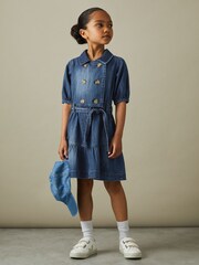 Reiss Marina denim z napihnjenimi rokavi s pasom obleka - Slika 1 iz 4