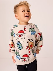Ecru Cream All Over Print Christmas Sweatshirt And Leggings Set (3mths-7yrs) - Image 1 of 9