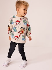 Ecru Cream All Over Print Christmas Sweatshirt And Leggings Set (3mths-7yrs) - Image 2 of 9