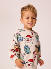 Ecru Cream All Over Print Christmas Sweatshirt And Leggings Set (3mths-7yrs) - Image 4 of 9