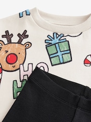 Ecru Cream All Over Print Christmas Sweatshirt And Leggings Set (3mths-7yrs) - Image 7 of 9