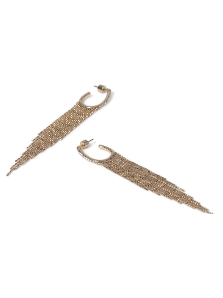 Aela Gold Tone Tassel Hoop Rhinestone Drop Earrings - Image 2 of 2