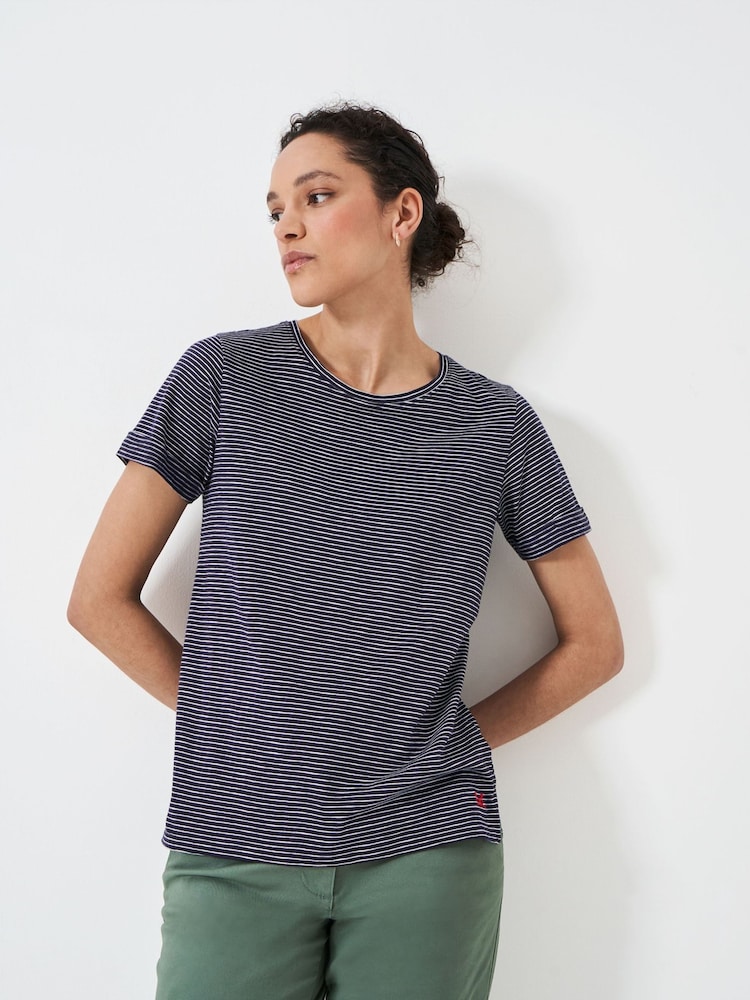 Crew Clothing Blue 100% Cotton Perfect Striped Crew Slub T-Shirt - Image 1 of 5