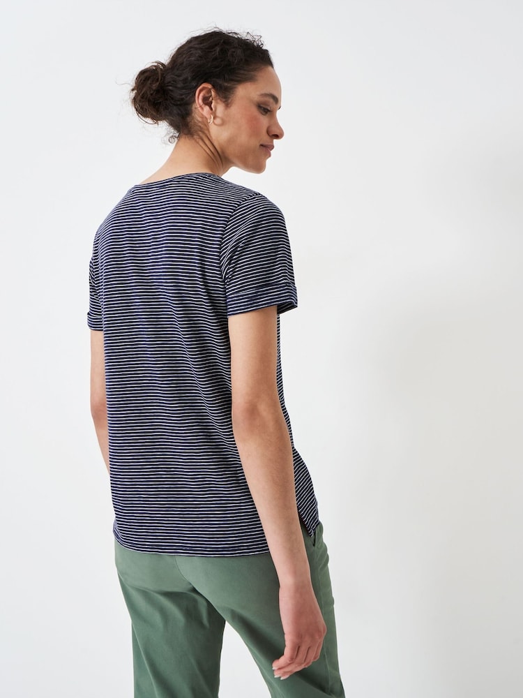 Crew Clothing Blue 100% Cotton Perfect Striped Crew Slub T-Shirt - Image 2 of 5