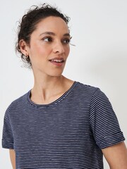Crew Clothing Blue 100% Cotton Perfect Striped Crew Slub T-Shirt - Image 4 of 5
