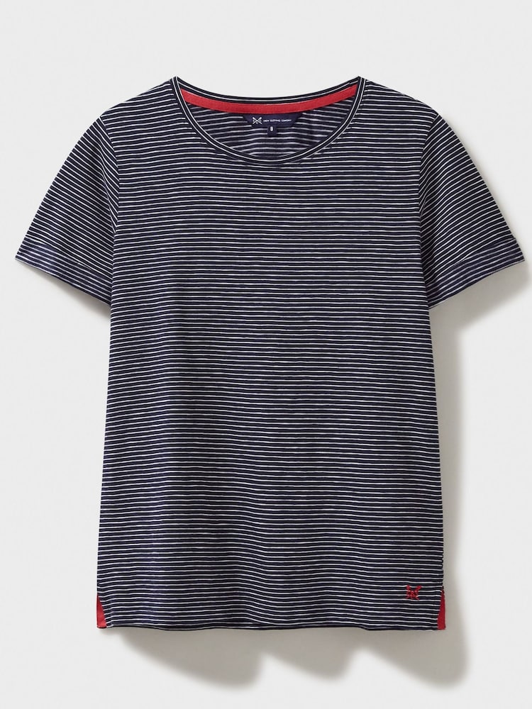 Crew Clothing Blue 100% Cotton Perfect Striped Crew Slub T-Shirt - Image 5 of 5