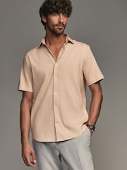 Neutral Brown Regular Fit Signature Linen Blend Short Sleeve Shirt - Image 1 of 8