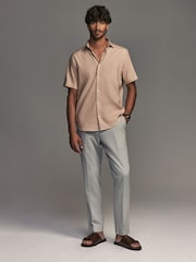 Neutral Brown Regular Fit Signature Linen Blend Short Sleeve Shirt - Image 2 of 8