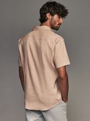 Neutral Brown Regular Fit Signature Linen Blend Short Sleeve Shirt - Image 3 of 8