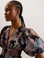 Ted Baker Black Matsea Button Front Jacquard Midi Dress - Image 4 of 6