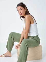 Roman Green Tie Waist Wide Leg Trousers - Image 1 of 5