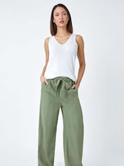 Roman Green Tie Waist Wide Leg Trousers - Image 2 of 5