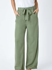 Roman Green Tie Waist Wide Leg Trousers - Image 4 of 5