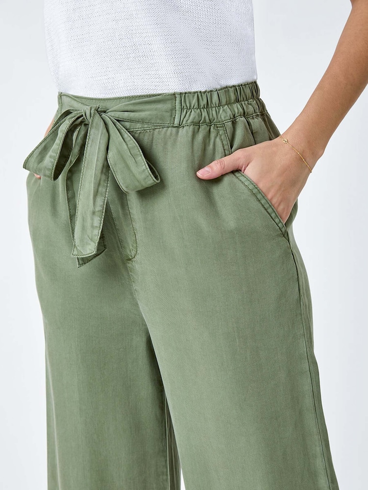 Roman Green Tie Waist Wide Leg Trousers - Image 5 of 5