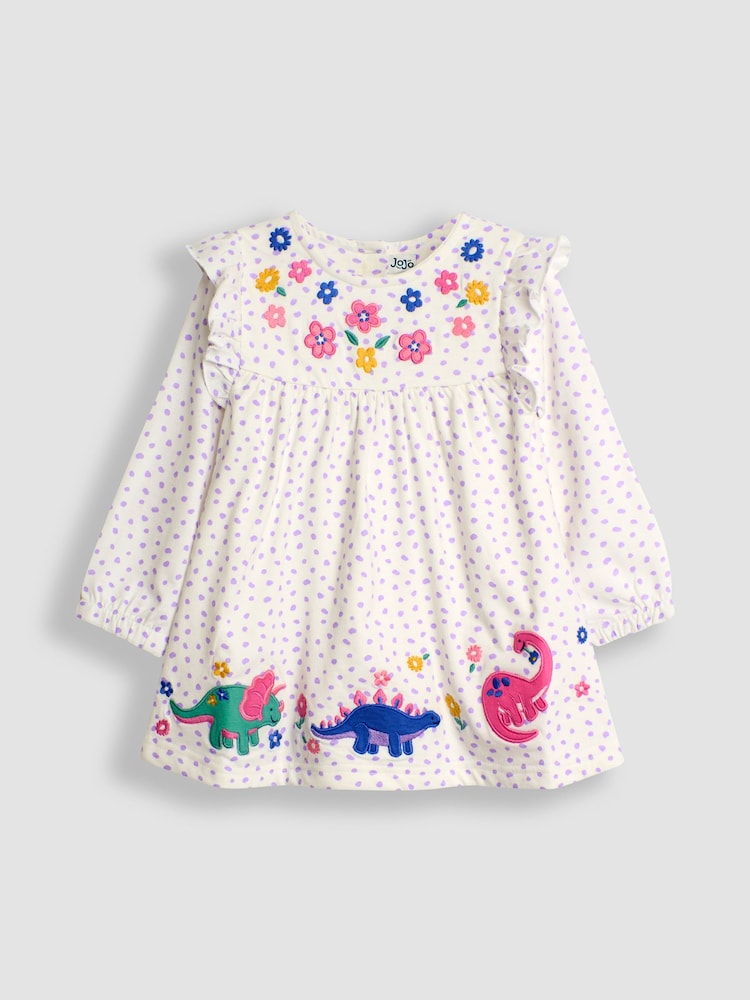 JoJo Maman Bébé Cream Dino Appliqué Pretty Tunic - Image 2 of 4
