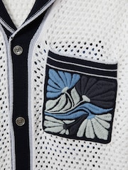 Reiss White/Blue Lucile Open-Stitch Embroidered Cuban Collar Shirt - Image 5 of 5