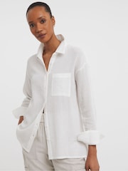 JD Williams White 100% Cotton Textured Stripe Fabric Shirt - Image 1 of 3