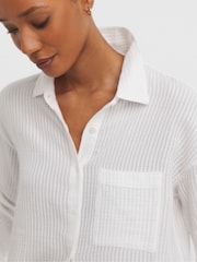 JD Williams White 100% Cotton Textured Stripe Fabric Shirt - Image 3 of 3