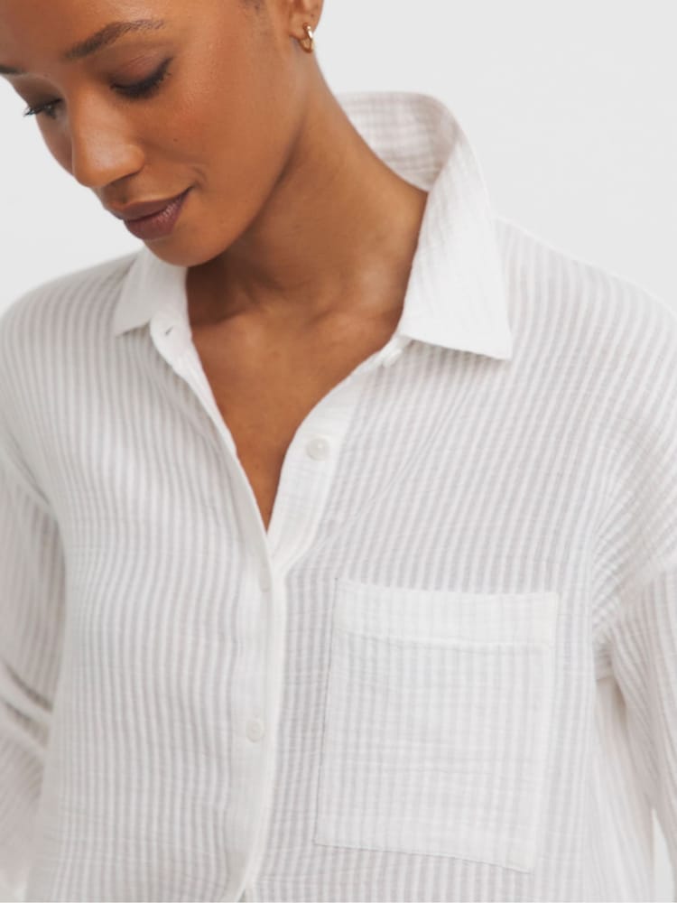 JD Williams White 100% Cotton Textured Stripe Fabric Shirt - Image 3 of 3