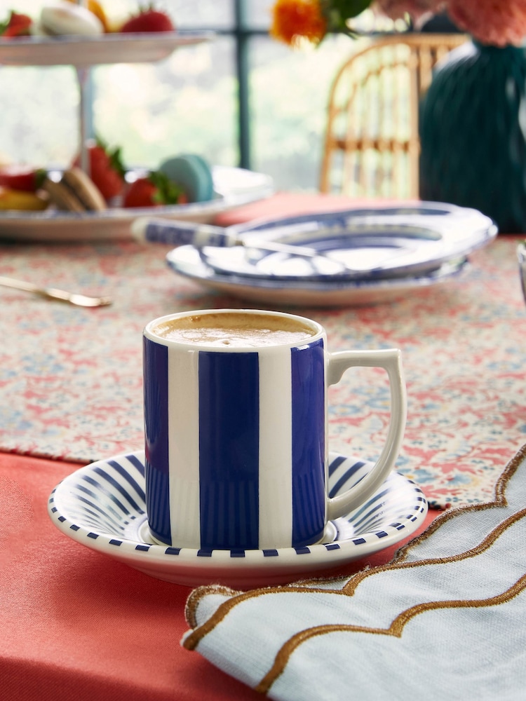 Spode Blue Steccato Espresso Cup and Saucers Set of 4 - Image 1 of 5