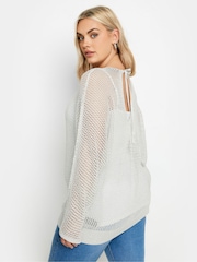 Yours Curve Grey Metallic Crochet Jumper - Image 2 of 6