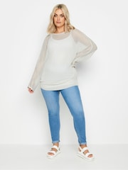 Yours Curve Grey Metallic Crochet Jumper - Image 3 of 6