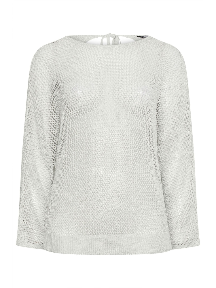 Yours Curve Grey Metallic Crochet Jumper - Image 6 of 6