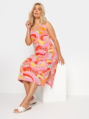 Yours Curve Pink Shirred Strappy Throw On Beach Dress - Image 1 of 5