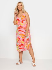 Yours Curve Pink Shirred Strappy Throw On Beach Dress - Image 2 of 5