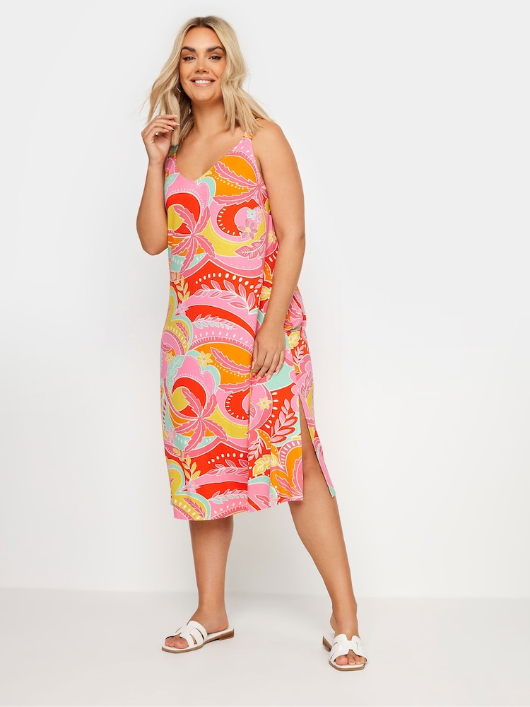Yours Curve Pink Shirred Strappy Throw On Beach Dress - Image 2 of 5