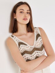 Apricot Natural Double Chevron Crochet Vest - Image 1 of 5