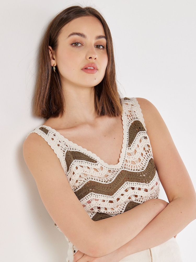 Apricot Natural Double Chevron Crochet Vest - Image 1 of 5