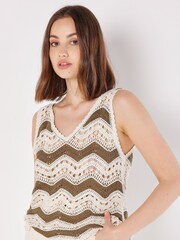 Apricot Natural Double Chevron Crochet Vest - Image 3 of 5