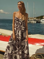 Forever New Brown Pure Linen Vayda Strap Midi Sun Dress - Image 1 of 5