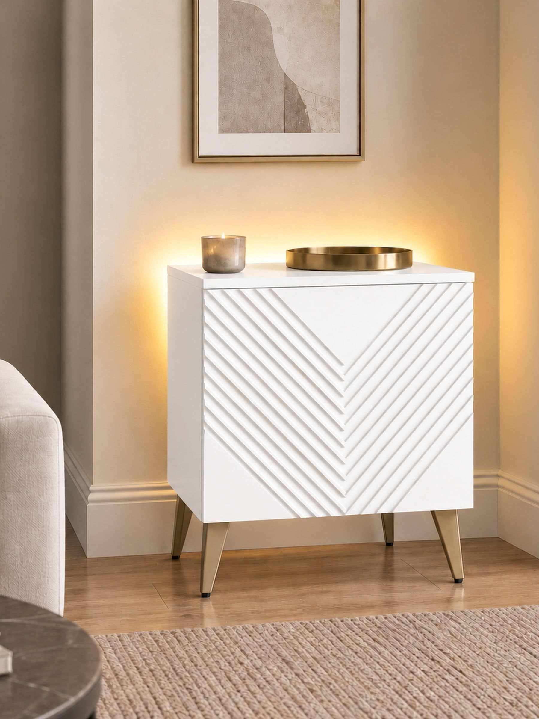 Frank Olsen Unisex Antique White Ava Smart Side Table - Image 1