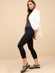 Black High Waist Seam Detail Three Quarter Length Stretch Capri Leggings - Image 1 of 4