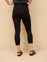 Black High Waist Seam Detail Three Quarter Length Stretch Capri Leggings - Image 3 of 4