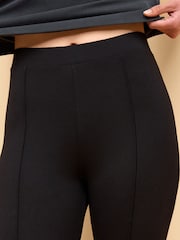 Black High Waist Seam Detail Three Quarter Length Stretch Capri Leggings - Image 4 of 4