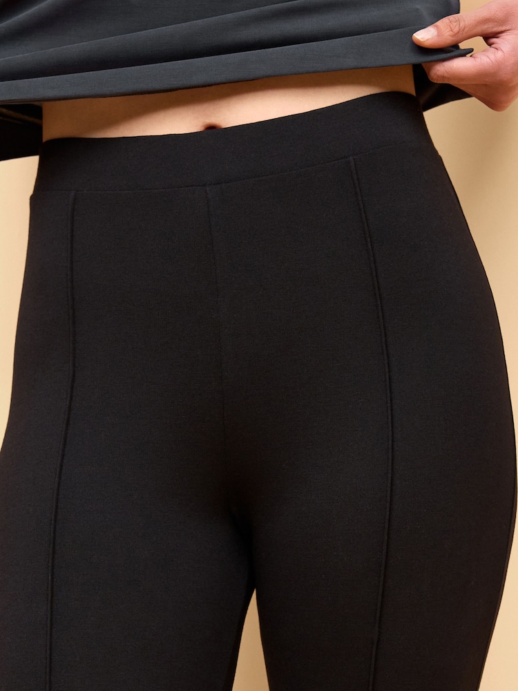 Black High Waist Seam Detail Three Quarter Length Stretch Capri Leggings - Image 4 of 4