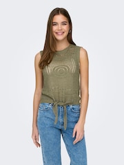 JDY Green Crochet Sleeveless Tie Front Top - Image 2 of 6