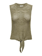 JDY Green Crochet Sleeveless Tie Front Top - Image 5 of 6