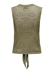 JDY Green Crochet Sleeveless Tie Front Top - Image 6 of 6